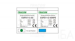 Tracon  túlfeszültség levezető, T1+T2 AC típusú, egybeépített, ESPD1+2-50-1+1P Túlfeszültség levezető 1