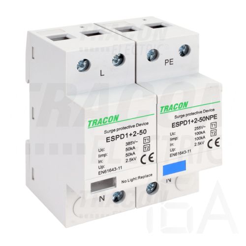 Tracon  túlfeszültség levezető, T1+T2 AC típusú, egybeépített, ESPD1+2-50-1+1P Túlfeszültség levezető 0