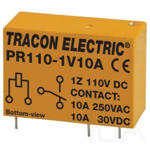 Tracon  Print relé, PR110-1V10A,  110V DC / 1×CO (10A, 230V AC / 30V DC) Miniatűr print relé