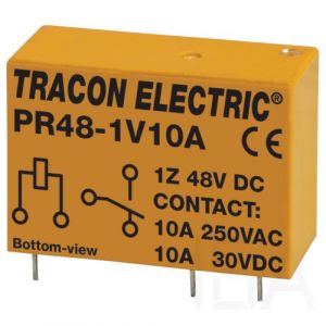 Tracon  Print relé, PR48-1V10A,  48V DC / 1×CO (10A, 230V AC / 30V DC) Miniatűr print relé