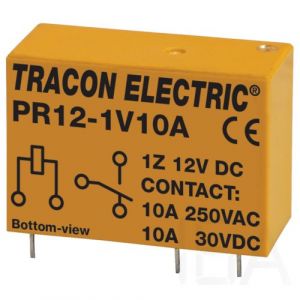 Tracon  Print relé, PR12-1V10A,  12V DC / 1×CO (10A, 230V AC / 30V DC) Miniatűr print relé