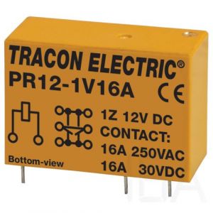 Tracon  Print relé, PR12-1V16A,  12V DC / 1×CO (16A, 230V AC / 30V DC) Miniatűr print relé
