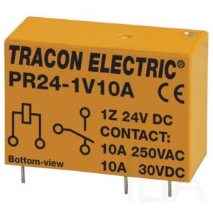 Tracon  Print relé, PR24-1V10A,  24V DC / 1×CO (10A, 230V AC / 30V DC) Miniatűr print relé