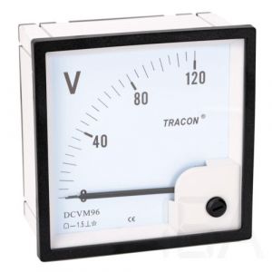 Tracon  Analóg egyenáramú voltmérő 96×96mm, 120V DC, DCVM96-120 Egyenáramú feszültségmérő