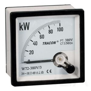 Tracon  Hatásos teljesítménymérő, 3 fázisú, 4 vezetékes, W72-400V/4 Teljesítménymérő