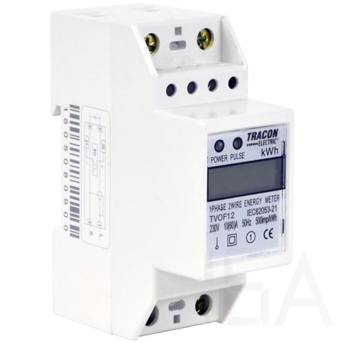 Tracon  LCD kijelzésű fogyasztásmérő, közvetlen, 1 fázisú, 2 modul, TVOF12 Elektronikus fogyasztásmérő 0