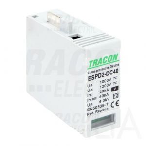 Tracon  túlfeszültség levezető, T2 DC típusú V, betét 1000V, ESPD2-DC40-1000V Túlfeszültség levezető