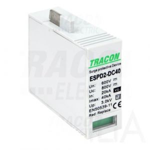 Tracon  túlfeszültség levezető betét, T2 DC típusú VG, 600V, ESPD2-DC40-600VG Túlfeszültség levezető