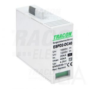 Tracon  túlfeszültség levezető, T2 DC típusú VG, betét 1000V, ESPD2-DC40-1000VG Túlfeszültség levezető