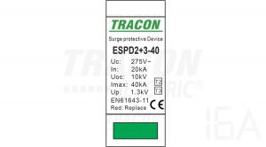 Tracon  túlfeszültség levezető, T2+T3 AC típusú, egybeépített, ESPD2+3-40-2P Túlfeszültség levezető 1