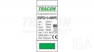 Tracon  túlfeszültség levezető, T2+T3 AC típusú, egybeépített, ESPD2+3-40-1+1P Túlfeszültség levezető 1