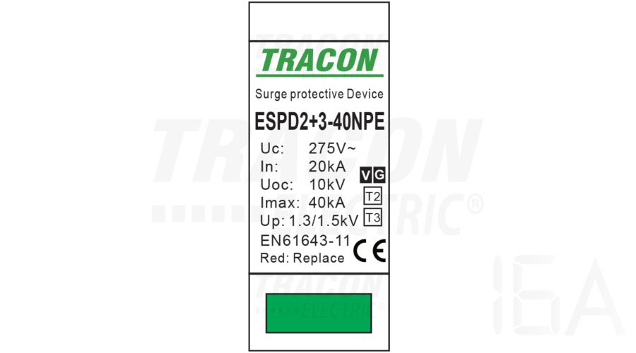 Tracon  túlfeszültség levezető, T2+T3 AC típusú, egybeépített, ESPD2+3-40-1+1P Túlfeszültség levezető 1