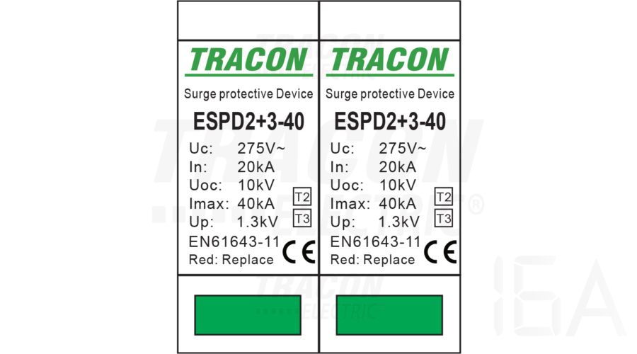 Tracon  túlfeszültség levezető, T2+T3 AC típusú, egybeépített, ESPD2+3-40-4P Túlfeszültség levezető 1