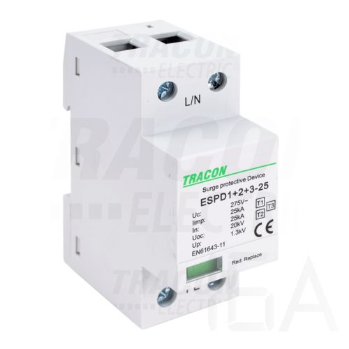 Tracon  túlfeszültség levezető, T1+T2+T3 AC típusú, egybeépített, ESPD1+2+3-25-1P Túlfeszültség levezető 0
