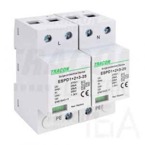 Tracon  túlfeszültség levezető, T1+T2+T3 AC típusú, egybeépített, ESPD1+2+3-25-2P Túlfeszültség levezető