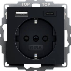 Gira Gira Dugalj dupla USB-s, Type A/Type C, 16A, 250 V, fekete matt, 2459005 GIRA kapcsoló