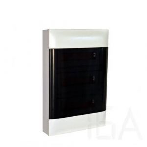 Legrand  PractiboxS falon kívüli lakáselosztó (650°C), átlátszó füstszínű ajtóval, védőföld és nulla elosztókapoccsal, 3 sor 12 modul, 135213 Falon kívüli lakáselosztó