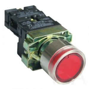 Tracon  Tok. világító nyomógomb, fémalap, piros,glim, izzó nélkül, NYGBW33PT Világító nyomógomb (Ba9s)