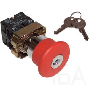 Tracon  Tokozott reteszelt gombafejű vészgomb, piros, kulcsos, NYGBS9445PT Reteszelt gombafejű nyomógomb